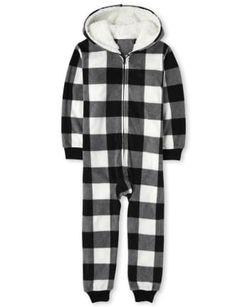 Kids Matching Family Buffalo Plaid Fleece One Piece Pajamas