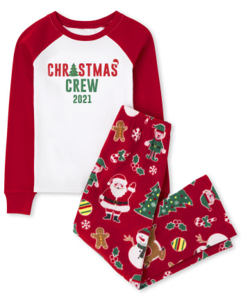 Unisex Kids Matching Family Christmas Crew Snug Fit Cotton And Fleece Pajamas