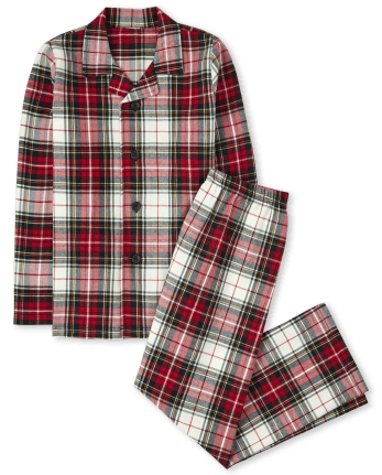 Unisex Kids Christmas Long Sleeve Plaid Flannel Pajamas