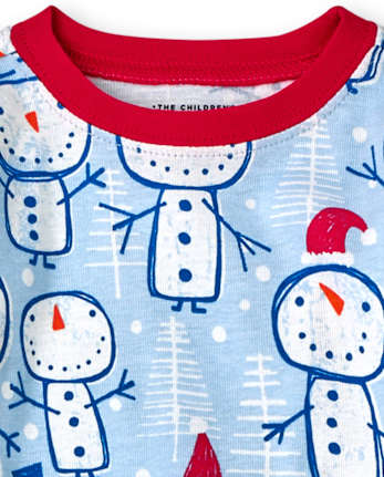 Pyjama en coton ajusté bonhomme de neige unisexe pour bébé et tout-petit