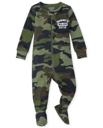 Pijama de una pieza de algodón con ajuste ceñido de camuflaje para bebés y niños pequeños