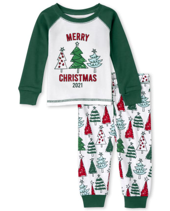 Pijama unisex de algodón de manga larga con diseño de de Navidad a juego para bebés y niños pequeños | The Children's - WHITE