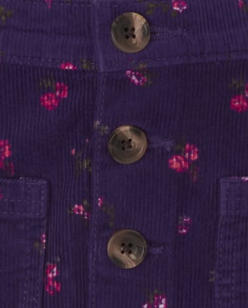Girls Floral Button Corduroy Skirt