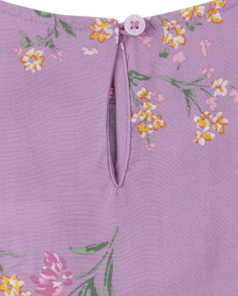 Girls Print Pintuck Ruffle Top