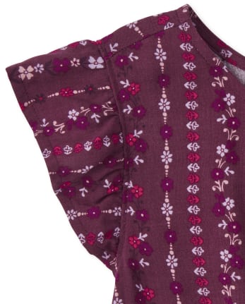 Girls Print Pintuck Ruffle Top