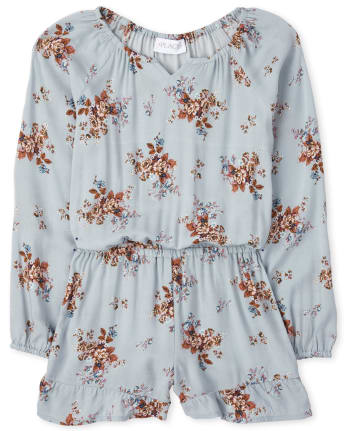 Girls Floral Ruffle Romper
