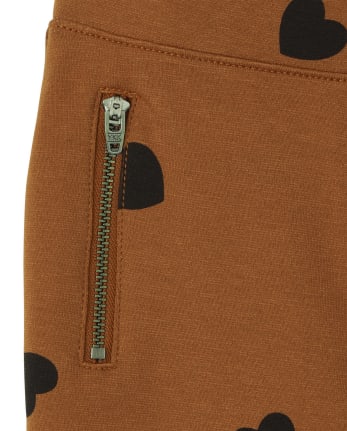 Jegging à enfiler en maille point de Rome avec fermeture éclair cœur pour fille