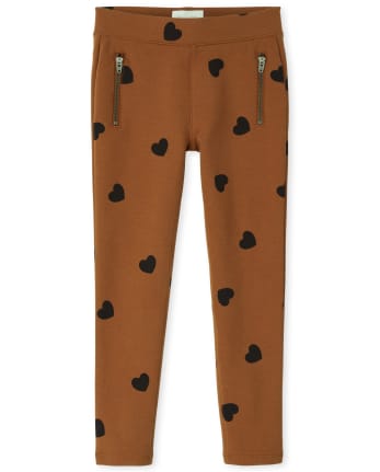 Jegging à enfiler en maille point de Rome avec fermeture éclair cœur pour fille