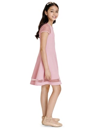 Girls Mesh Stretch Jacquard Dress
