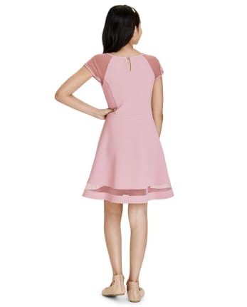 Girls Mesh Stretch Jacquard Dress