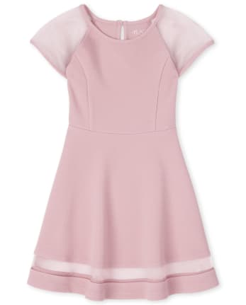 Girls Short Sleeve Mesh Knit Stretch Jacquard Dress | The Children's ...