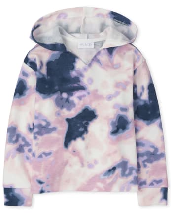 Girls Tie Dye Fleece V Neck Hoodie