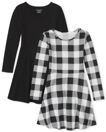 Paquete de 2 vestidos diarios a cuadros de búfalo para niñas