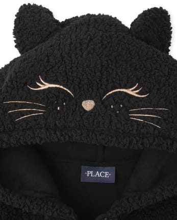 Sudadera con capucha cremallera a juego de Sherpa de gato de Halloween de manga para mujer y yo | The Children's Place - BLACK