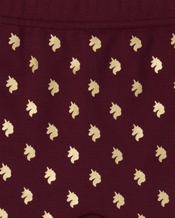 Girls Foil Unicorn Fleece Lined Leggings