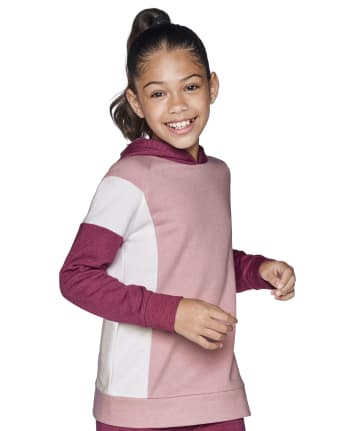 Sudadera con capucha de forro polar con bloques de colores para niñas
