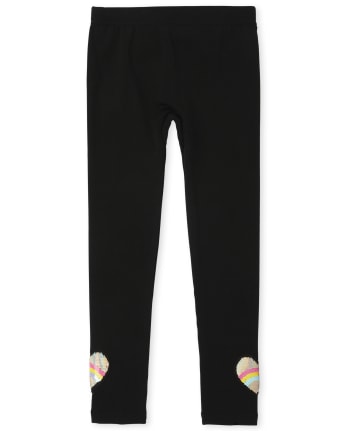 Girls Flip Sequin Heart Fleece Lined Leggings