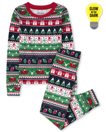 Kids Glow Christmas Fairisle Snug Fit Cotton Pajamas