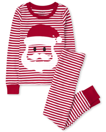 Kids Santa Striped Snug Fit Cotton Pajamas