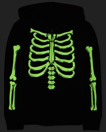Unisex Kids Glow Skeleton Zip Up Hoodie