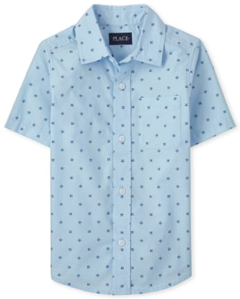 Boys Print Poplin Button Up Shirt