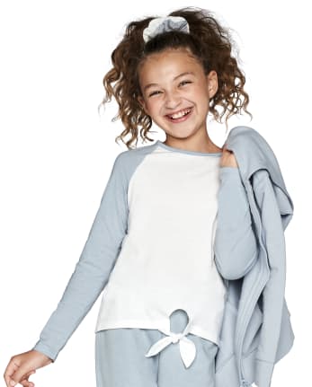 T-shirt superposé basique noué sur le devant pour fille