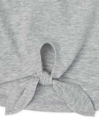 Camiseta básica a capas con lazo en la parte delantera para niñas