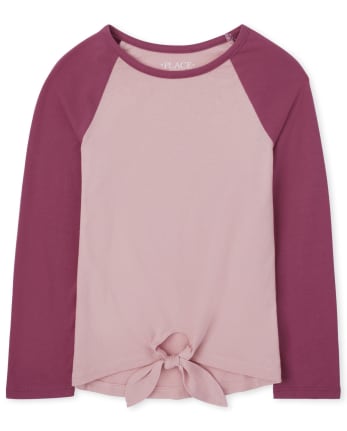 T-shirt superposé basique noué sur le devant pour fille