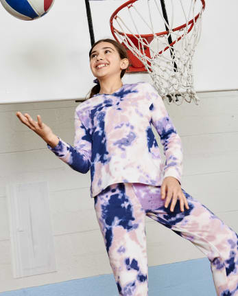 Pantalones jogger de forro polar con efecto teñido anudado para niñas