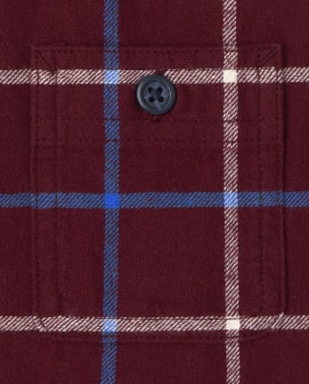 Boys Plaid Button Down Hooded Top
