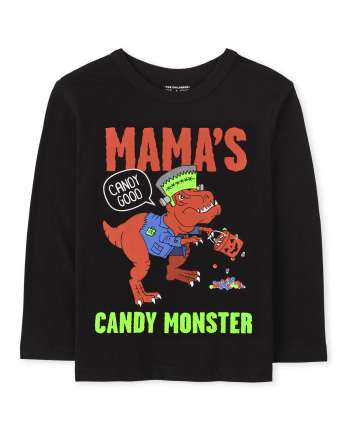 Camiseta de manga larga con gráfico de monstruo de caramelo de Halloween para bebés y niños pequeños | The Children's Place BLACK