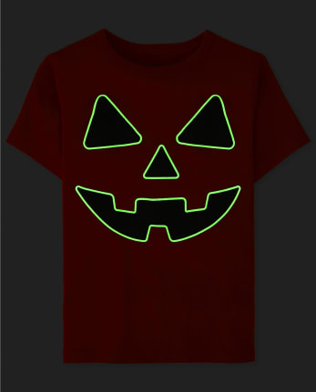 Camiseta con estampado de cara de calabaza luminosa para bebés y niños pequeños