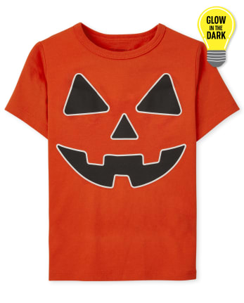 Camiseta con estampado de cara de calabaza luminosa para bebés y niños pequeños