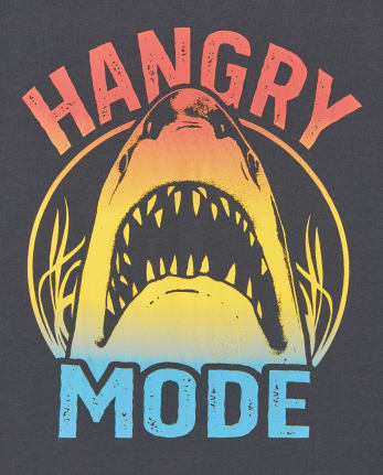 Camiseta con estampado de tiburón Hangry Mode para niños