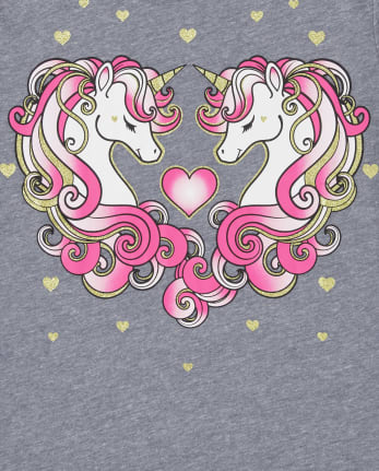 Camiseta con estampado de corazón de unicornio para niñas