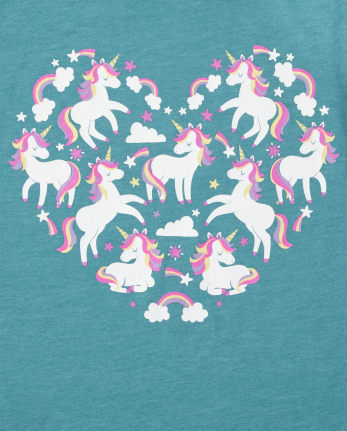 Camiseta con estampado de corazón de unicornio para niñas