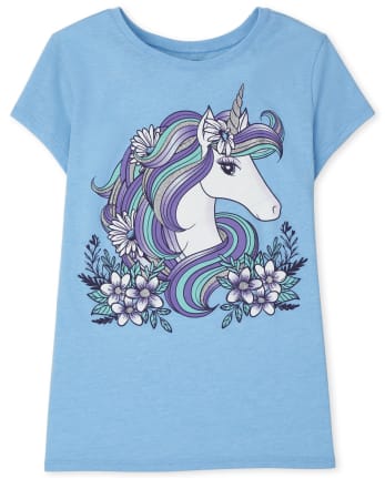 Camiseta con estampado de flores de unicornio para niñas