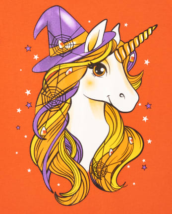 Camiseta estampada gorro de bruja de unicornio de Halloween de manga niñas | Children's Place - SQUASHORG