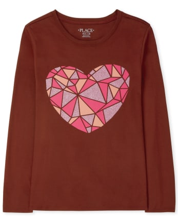 T-shirt graphique à cœur géométrique pour filles