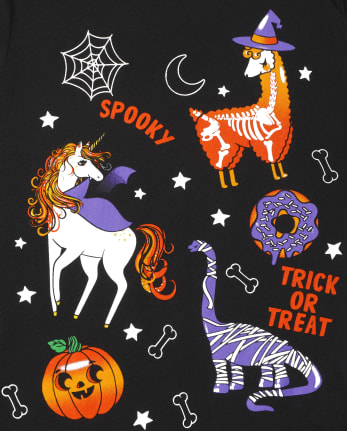 Camiseta con gráfico de animales de Halloween que brillan para niñas