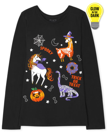 Camiseta con gráfico de animales de Halloween que brillan para niñas