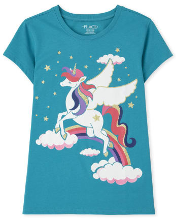 Girls Unicorn Clouds Graphic Tee