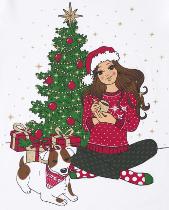Girls Christmas Girl Tree Graphic Tee