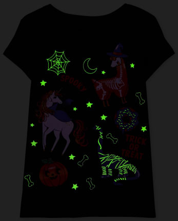 Girls Glow Halloween Animals Graphic Tee