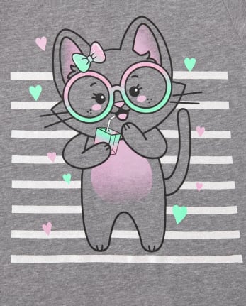 Camiseta con gráfico de gato para niñas pequeñas