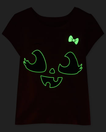 Baby and Toddler Girls Glow Pumpkin Bow Graphic Tee