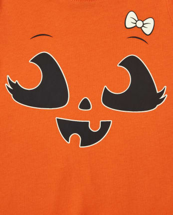 Baby and Toddler Girls Glow Pumpkin Bow Graphic Tee