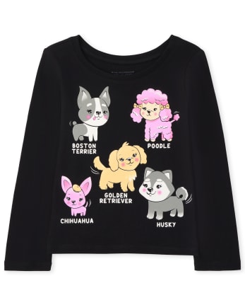 Camiseta estampada con perros para niñas pequeñas