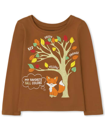 Camiseta estampada con colores otoñales para niñas pequeñas