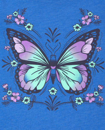Girls Butterfly Flower Graphic Tee